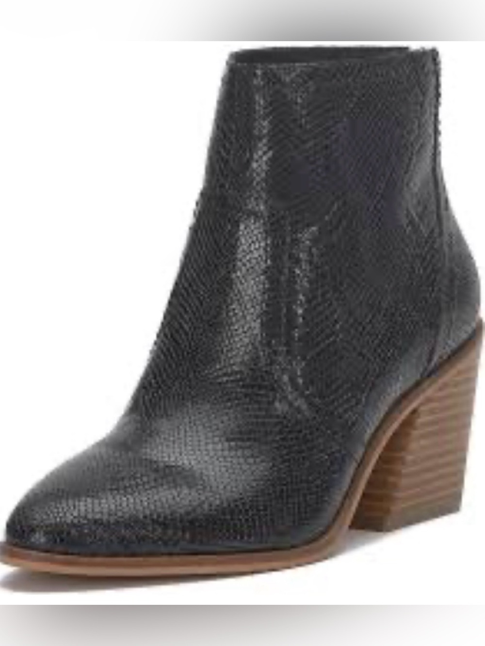 Lucky Brand SONAH Black Leather Reptile Embossed Pointed Toe Zip Ankle Boots NEW